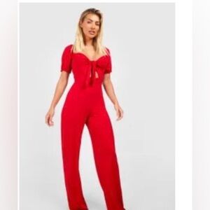 BooHoo Red Tie-Front Cutout Jumpsuit NWT